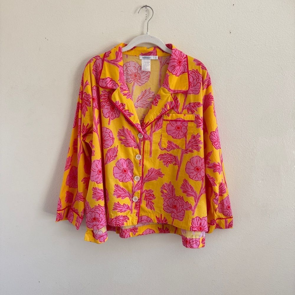 Mersea Over the Moon Pijama Button Down Top Poppies L